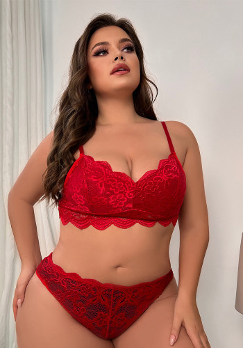 Women Red Lace Bra and Panty Plus Size Lingerie