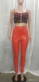 Winter Red High Waist Fit Leather Pants