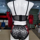 Women Black Sexy Lace Bra And Panty Galter Lingerie Set