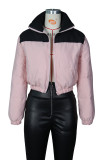 Winter Warmth Pink Zipper Up Long Sleeve Bomber Puff Jacket