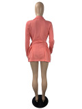 Fall Fashion Pink Double-Breasted Turndown Collar Long Sleeve Pleated Blazer Dress