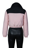 Winter Warmth Pink Zipper Up Long Sleeve Bomber Puff Jacket