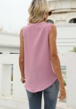 Chemise d'été en dentelle patchwork sans manches à col rond modeste pour femmes