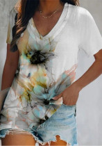 Dames zomer bedrukte bohemien v-hals korte mouwen bloemenprint T-shirt