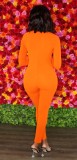 Women Spring Orange Sexy Turtleneck Full Sleeves Solid Hollow Out Skinny Jumpsuit