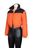Winter Warmth Orange Zipper Up Long Sleeve Bomber Puff Jacket