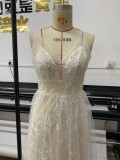 V-Neck Sleeveless Lace Nude Wedding Dress