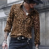 Mens Spring Casual Leopard Printed Long Sleeve holidays Shirt