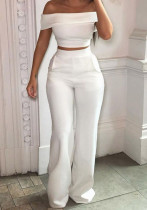 Set di pantaloni a gamba larga a due pezzi a due pezzi a vita alta con maniche corte eleganti bianche estive da donna