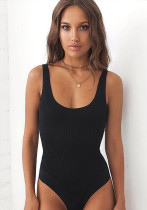 Women Summer Black Sexy U-neck Sleeveless Solid Backless Bodysuit