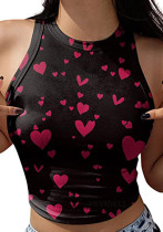 Frauen-Sommer-Rosen-O-Ansatz-Herz-Druck-Kurzschluss-Trägershirts