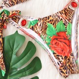 Women Printed Bikini Halter Lace Up Two Piece Swimwear