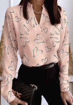 Damen Frühling bedrucktes Langarmshirt mit V-Ausschnitt