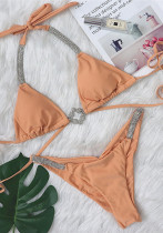 Costumi da bagno a due pezzi da donna con bikini arancione con diamanti