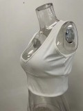 Women Summer White Deep V-neck Solid Knit Tank Tops