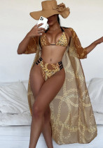 Damen bedruckter Bikini mit Seil 3-teiliges Set Bademode