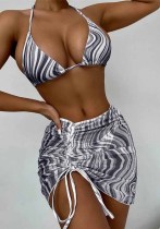 Dames meerkleurige strepen print cover-up bikini driedelige badmode