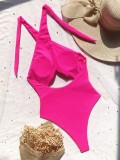 Summer Women Pink Sexy Cross Halter One-Piece Swimwear