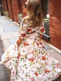 Summer Women Pink Floral Printed Long Maxi Holiday Dress