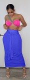 Summer Women Solid Color Bandeau Bra and Long Skirt Two Piece Set