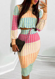 Spring Women Printed Long Sleeve Crop Top and Pencil Skirt Two Piece Set