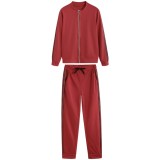 Spring Women Red Plaid Printed Long Sleeves Tracksuit