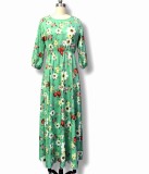 Summer Women Green Floral Printed Long Maxi Holiday Dress