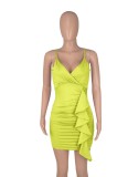 Summer Women Green Strap Ruffles Mini Club Dress