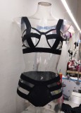 Women Black Hollow Out Two Piece Bikini Lingerie Set