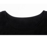 Women Summer Black Casual O-Neck Short Sleeves Solid Hollow Out Regular T-Shirt