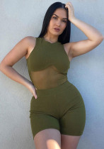 Set di pantaloncini a due pezzi attillati da donna sexy verde estivo senza maniche