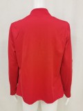 Women Spring Red Casual Long Sleeves Solid  Blazer