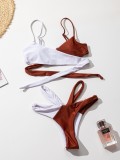 Women White Bikini Color Blocking Two Piece Swimwear