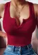 Women Summer Burgunry V-neck Solid Knit Tank Tops