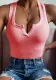 Women Summer Pink V-neck Solid Knit Tank Tops