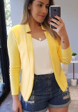 Women Spring Yellow Casual Long Sleeves Solid  Blazer