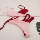 Women Red Bikini Color Blocking Two Piece Swimwear
