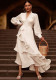 Women Spring White Sweet V-neck Full Sleeves Solid Belted Layered Maxi Dress