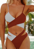 Women White Bikini Color Blocking Two Piece Swimwear