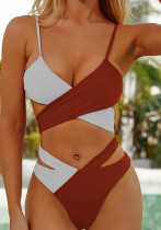 Bikini blanco para mujer Traje de baño de dos piezas con bloques de color