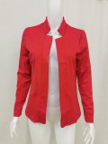 Women Spring Red Casual Long Sleeves Solid  Blazer