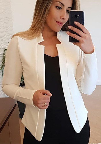 Women Spring White Casual Long Sleeves Solid  Blazer