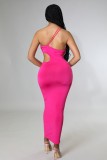 Women Summer Rose Sexy Color Blocking Hollow Out Maxi Dress