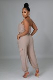 Women Summer Pink Casual Strapless Solid Belted Loose Jumpsuit
