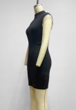 Women Summer Black Formal O-Neck Sleeveless Solid Fringed Mini Club Dress