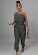 Women Summer Green Casual Strapless Solid Belted Loose Jumpsuit