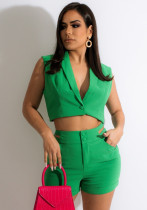 Blazer corto da donna e abiti corti senza maniche con colletto rovesciato formale verde estivo da donna