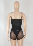 Women Summer Black Sexy Straps See Through Skinny Rompers