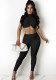 Women Summer Black Sexy Stand Collar Sleeveless Crop Top Solid Two Piece Pants Set