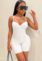 Women Summer White Sexy Sleeveless Solid Straps Skinny Rompers